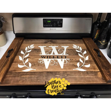 Load image into Gallery viewer, Monogram Initial with last Name with Leaves STOVE COVER